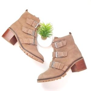 CROWN VINTAGE Combat Boots Taupe Suede Buckle NEW